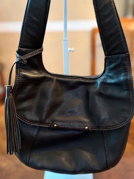 HOBO Black Integrated Leather Strap Crossbody Bag with Brass Accent - Picture 2 of 10